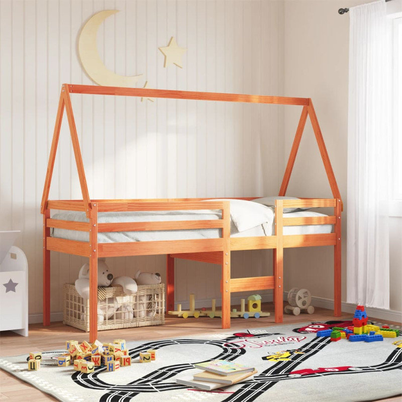 Wysokie łóżko z dachem, woskowy brąz, 80x200 cm, drewno sosnowe