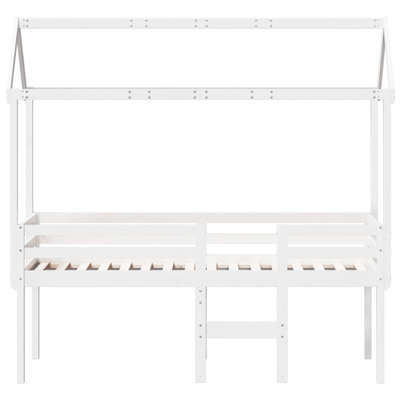 Wysokie łóżko z dachem, białe, 90x200 cm, lite drewno sosnowe