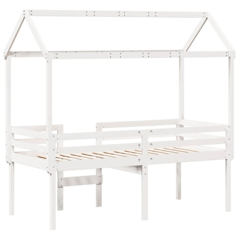 Wysokie łóżko z dachem, białe, 90x200 cm, lite drewno sosnowe