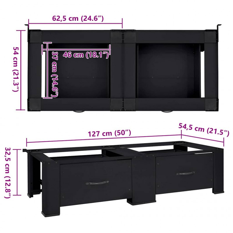 Podstawka na Pralkę 2 pcs Czarny 127 x 54,5 x 32,5 cm Stal