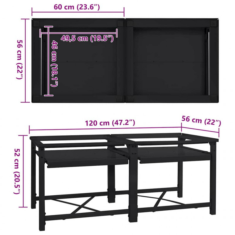 Podstawka na Pralkę 2 pcs Czarny 120 x 56 x 52 cm Stal