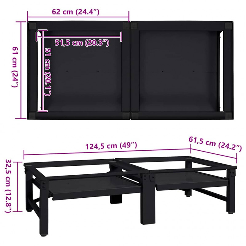 Podstawka na Pralkę 2 pcs Czarny 124,5 x 61,5 x 32,5 cm Stal