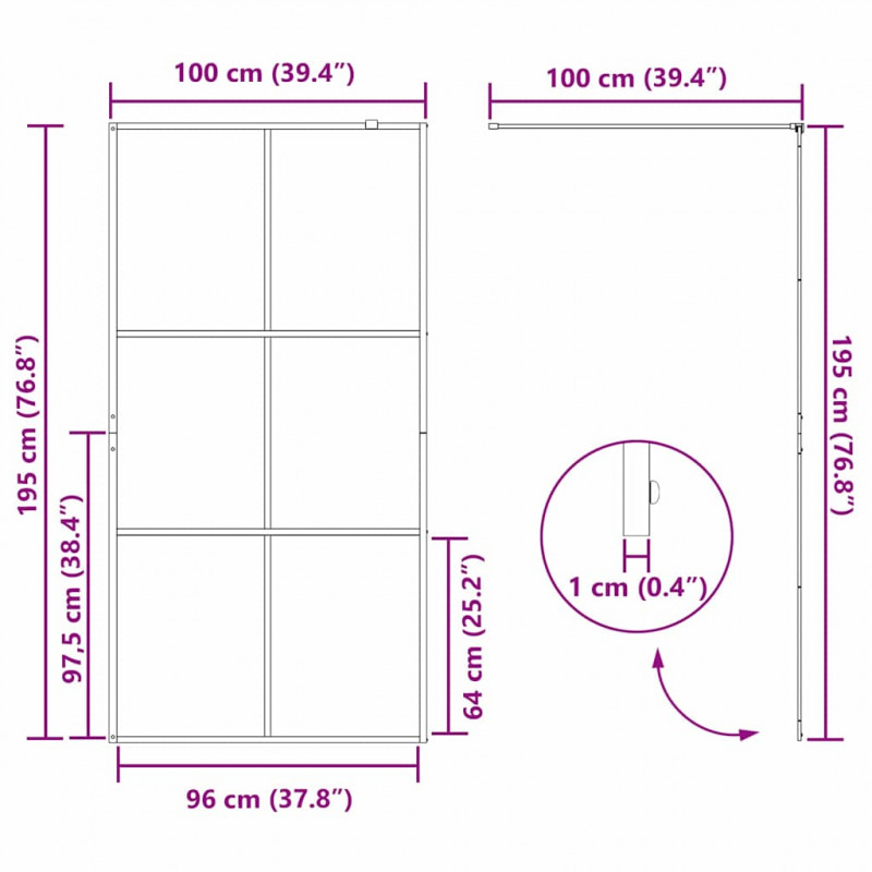 Ściana prysznicowa typu walk-in Czarny 100 x 195 cm