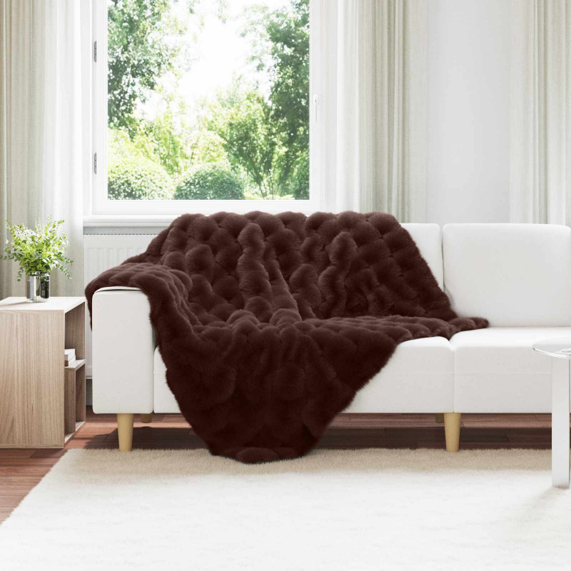 Antypoślizgowy koc z futra królika Olite 4 pcs Camel Poliester