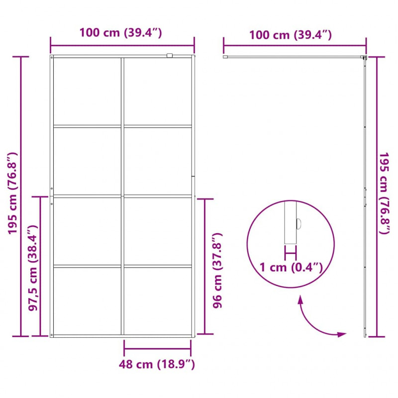Ściana prysznicowa typu walk-in Czarny 100 x 195 cm