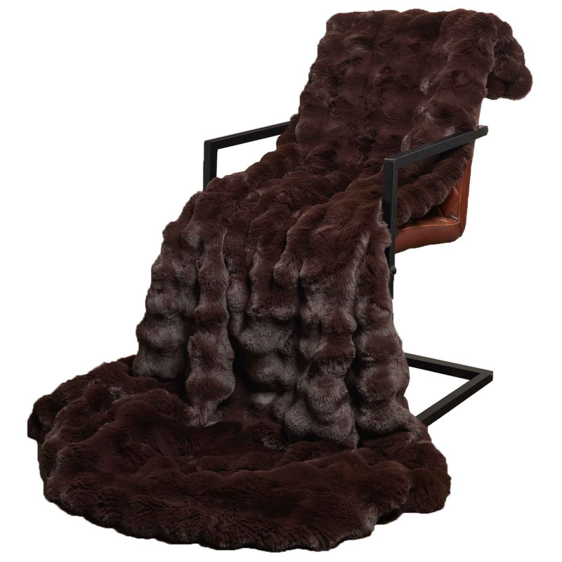 Antypoślizgowy koc z futra królika Olite 4 pcs Camel Poliester