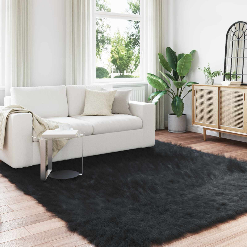 Sztuczny Dywan Skórzany Tafalla Czarny 200 x 200 cm Poliester