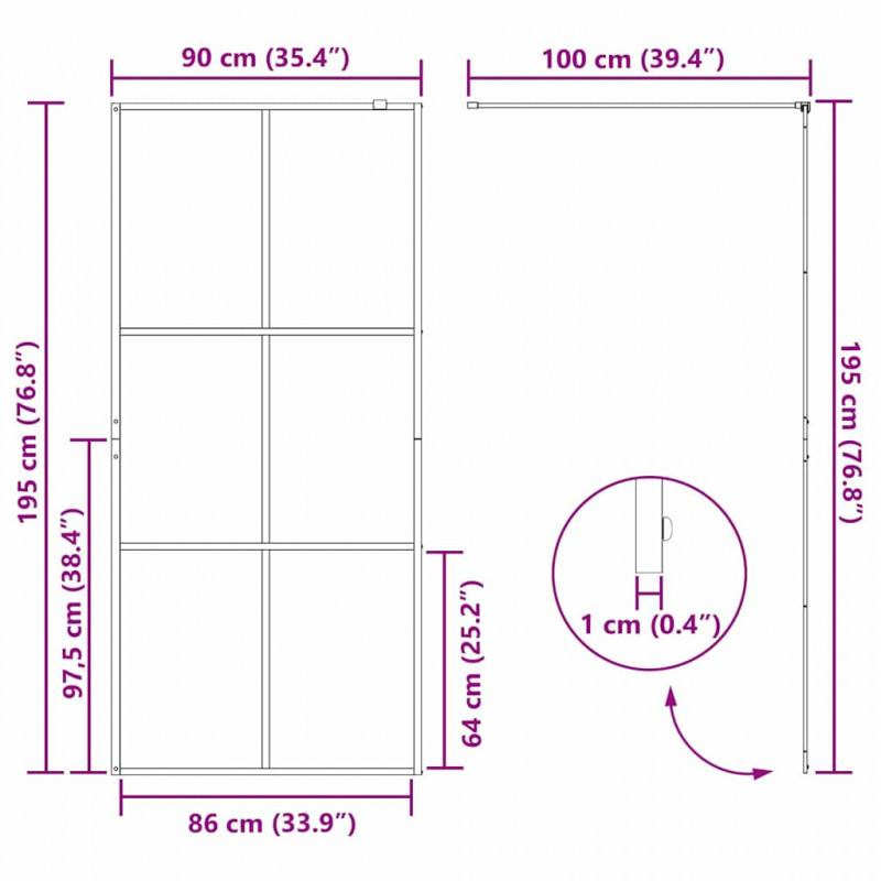 Ściana prysznicowa typu walk-in złoty 90 x 195 cm