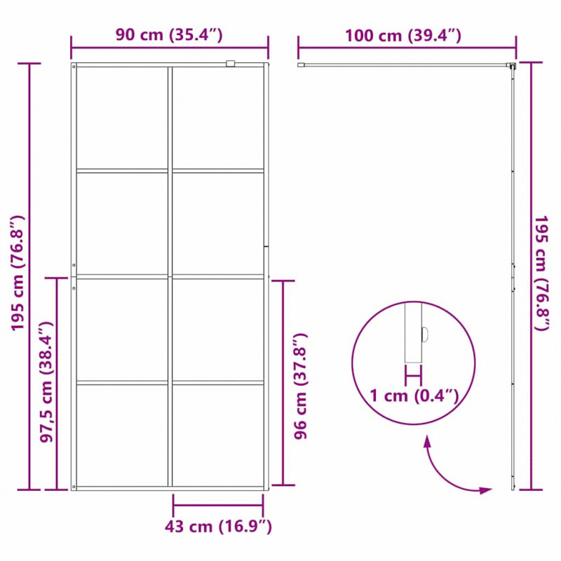 Ściana prysznicowa typu walk-in złoty 90 x 195 cm