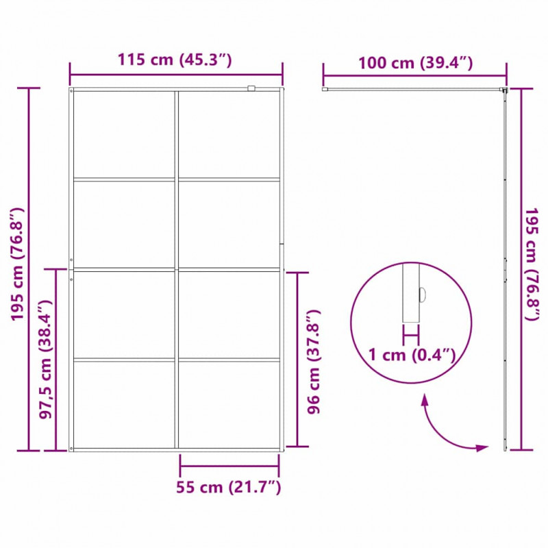 Ściana prysznicowa typu walk-in złoty 115 x 195 cm