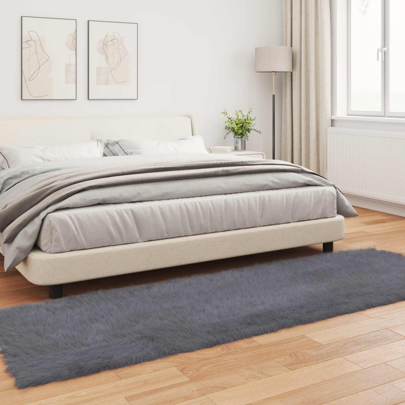 Sztuczny Dywan Skórzany Tafalla Antracyt 80 x 250 cm Poliester