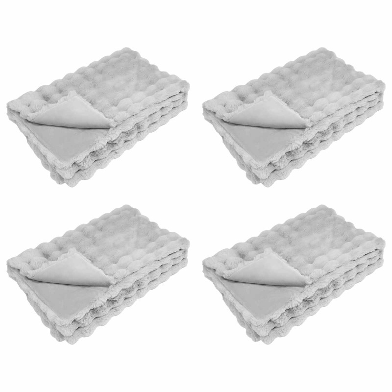 Antypoślizgowy koc z futra królika Olite 4 pcs Szary Poliester