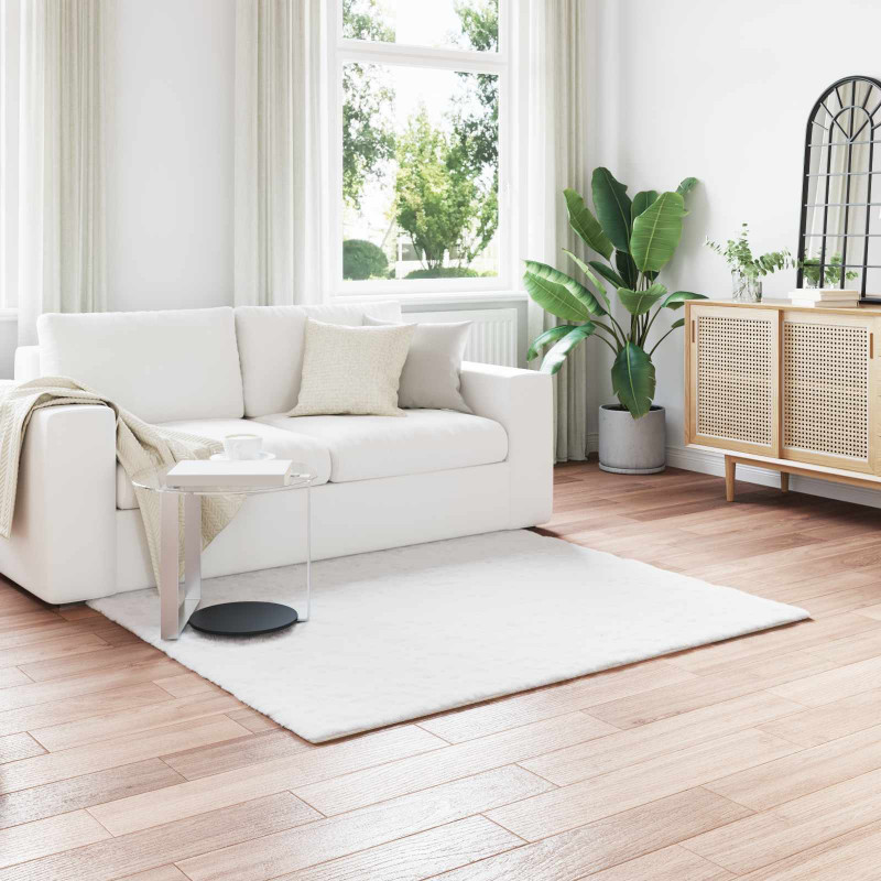 Antypoślizgowy dywan z sztucznego futra królika Olite Biały