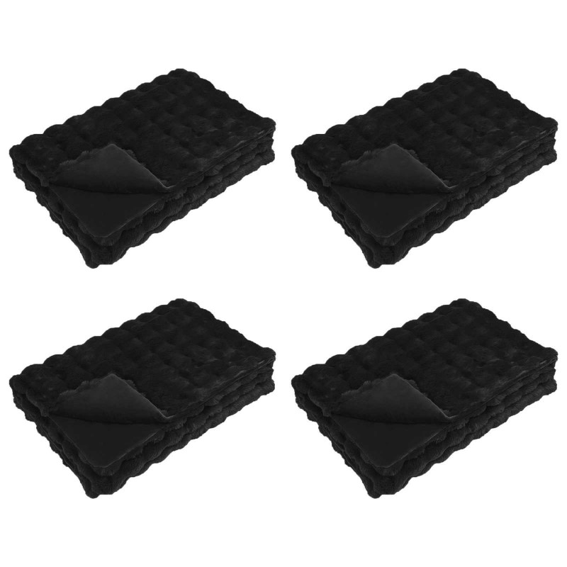 Antypoślizgowy koc z futra królika Olite 4 pcs Czarny Poliester