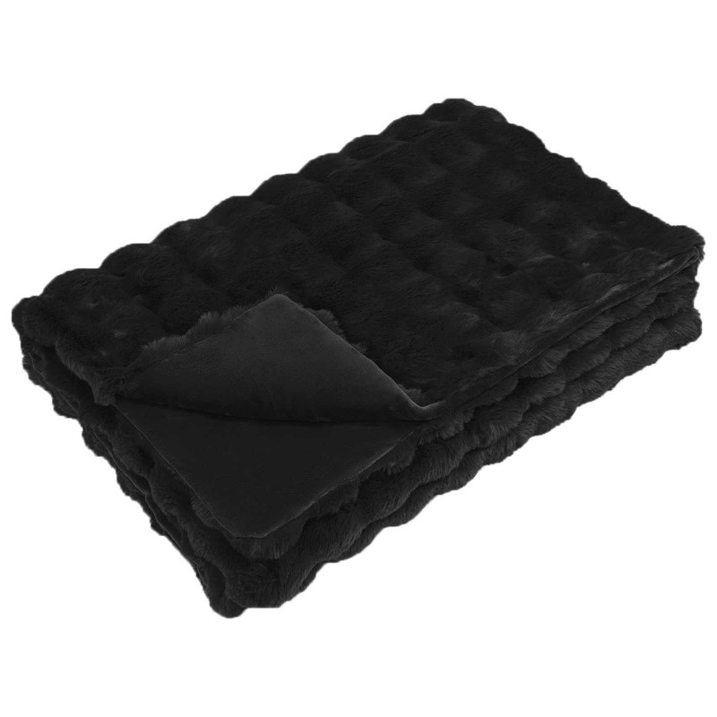 Antypoślizgowy koc z futra królika Olite 4 pcs Czarny Poliester