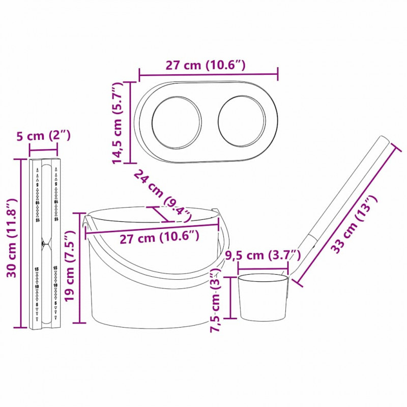 Zestaw akcesoriów do sauny 4 pcs Czarny