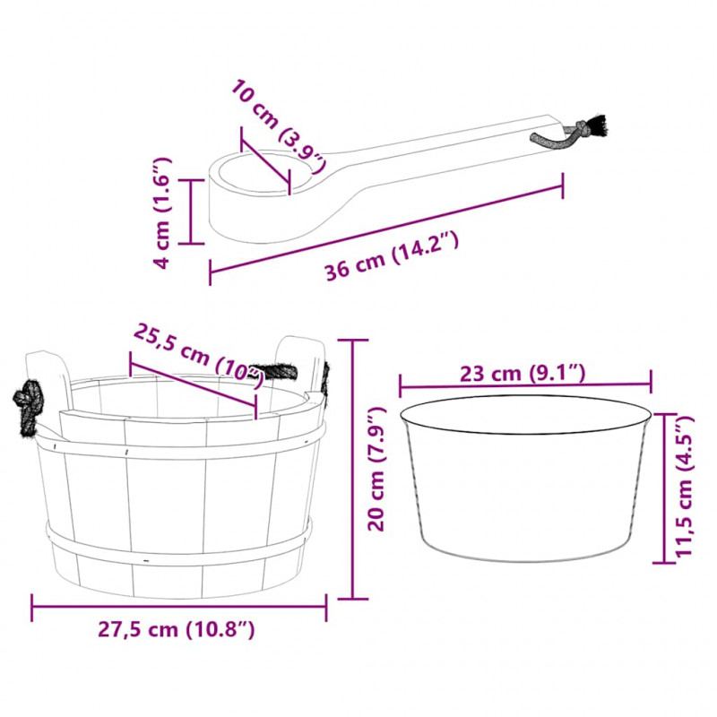 Wiadro saunowe 2 pcs Brązowy Lite drewno sosnowe i konopie