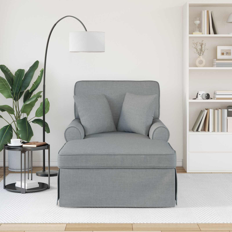 Chaise Lounge z Fartuszkiem z poduszką 3 pcs Jasnoszary tkanina