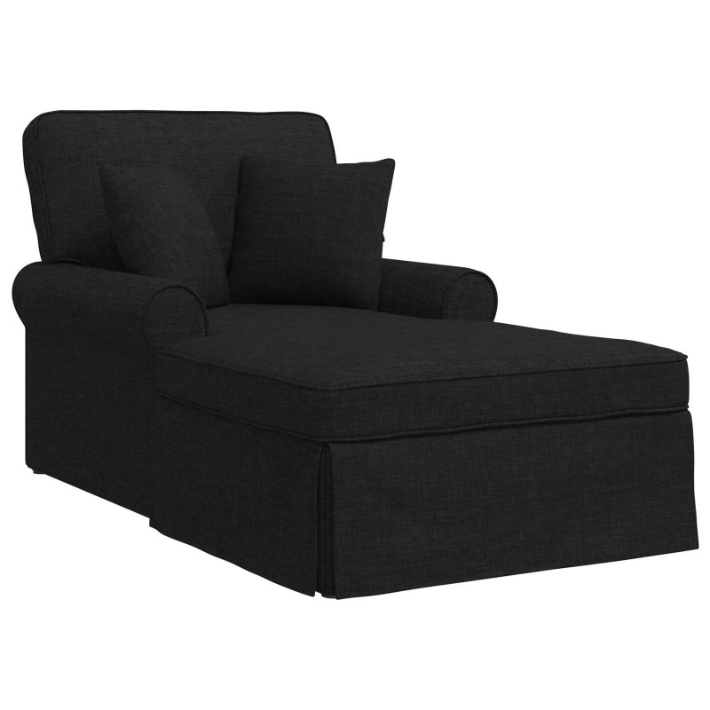 Chaise Lounge z Fartuszkiem z poduszką 3 pcs Czarny tkanina