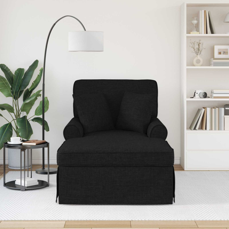 Chaise Lounge z Fartuszkiem z poduszką 3 pcs Czarny tkanina