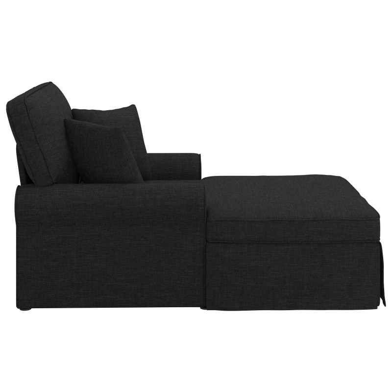 Chaise Lounge z Fartuszkiem z poduszką 3 pcs Czarny tkanina