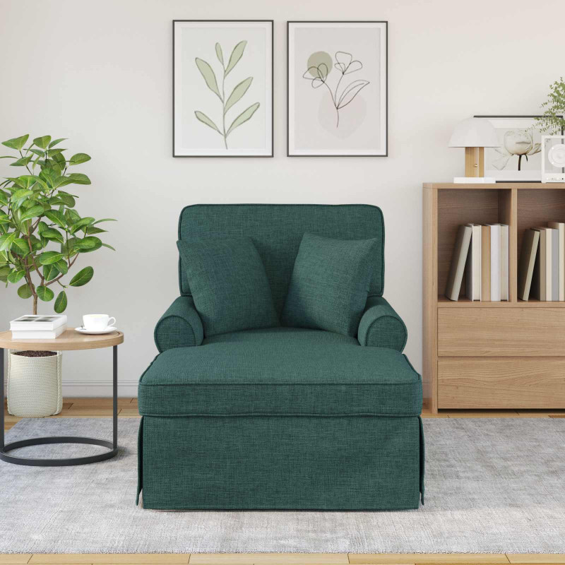 Chaise Lounge z Fartuszkiem 3 pcs Ciemna zieleń tkanina