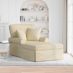 Chaise Lounge z Fartuszkiem z poduszką 3 pcs Kremowy tkanina