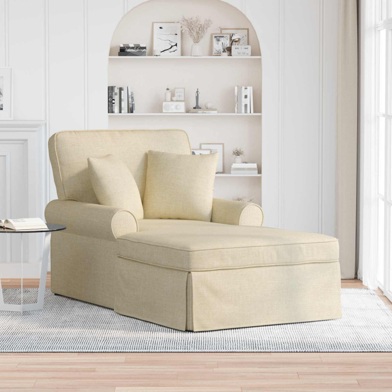 Chaise Lounge z Fartuszkiem z poduszką 3 pcs Kremowy tkanina