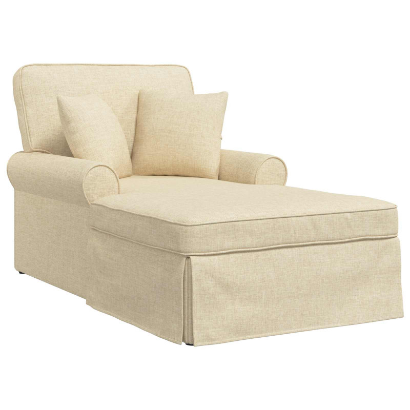 Chaise Lounge z Fartuszkiem z poduszką 3 pcs Kremowy tkanina