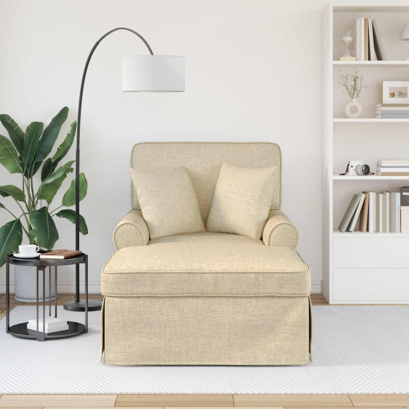 Chaise Lounge z Fartuszkiem z poduszką 3 pcs Kremowy tkanina