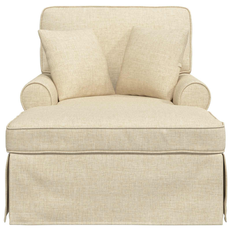Chaise Lounge z Fartuszkiem z poduszką 3 pcs Kremowy tkanina