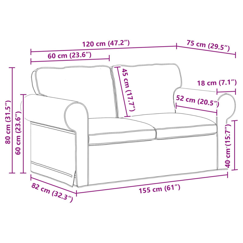Sofa Czarny 155 x 82 x 80 cm tkanina