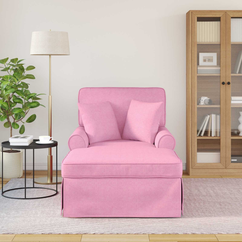 Chaise Lounge z Fartuszkiem z poduszką 3 pcs Różowy tkanina