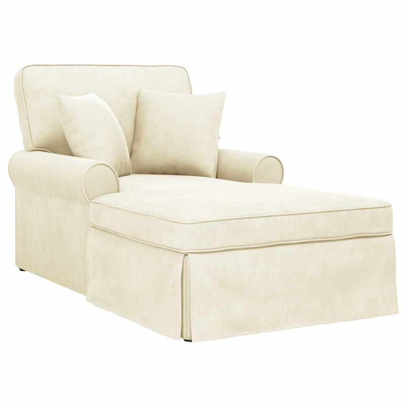 Chaise Lounge z Fartuszkiem 3 pcs Kremowy Tkanina sztruksowa