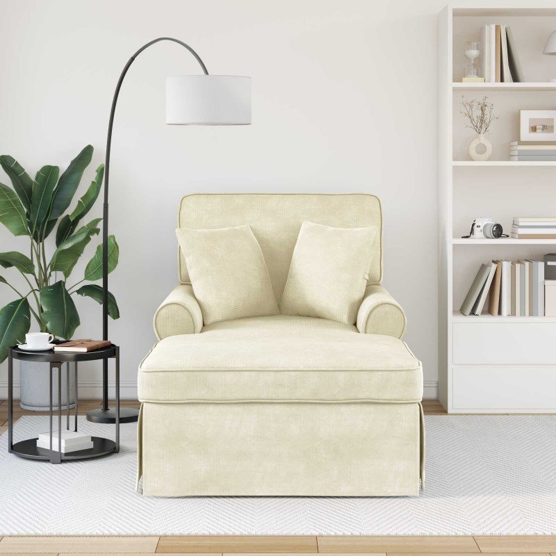 Chaise Lounge z Fartuszkiem 3 pcs Kremowy Tkanina sztruksowa