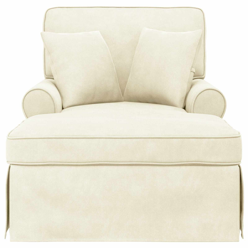 Chaise Lounge z Fartuszkiem 3 pcs Kremowy Tkanina sztruksowa