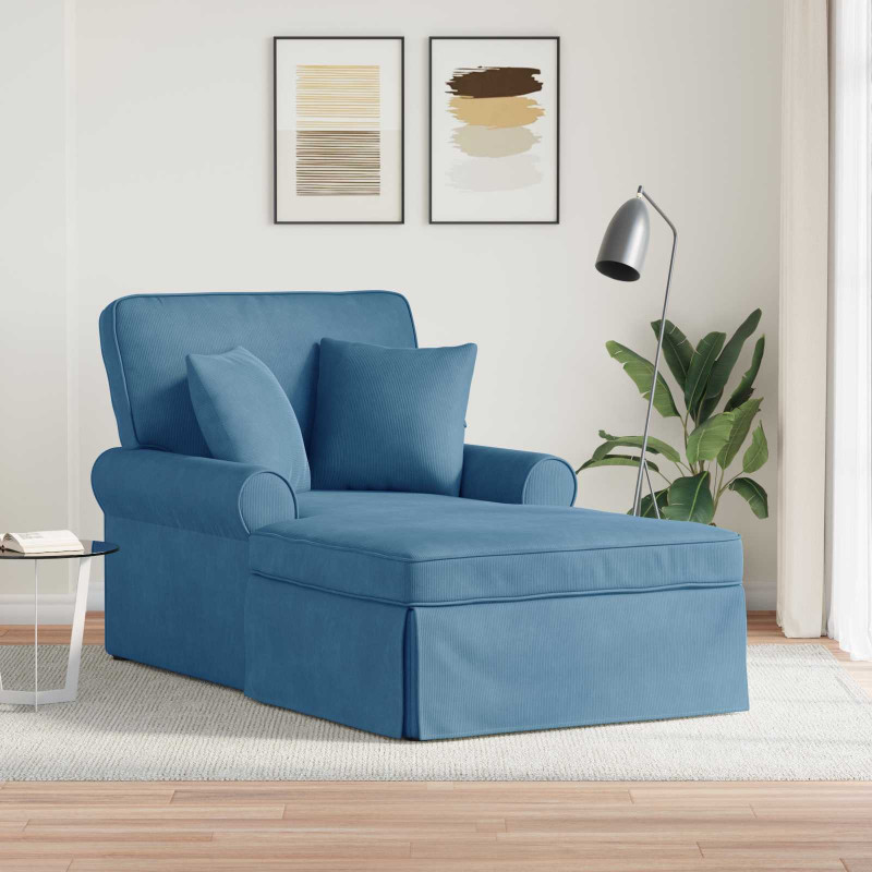 Chaise Lounge z Fartuszkiem 3 pcs Niebieski Tkanina sztruksowa