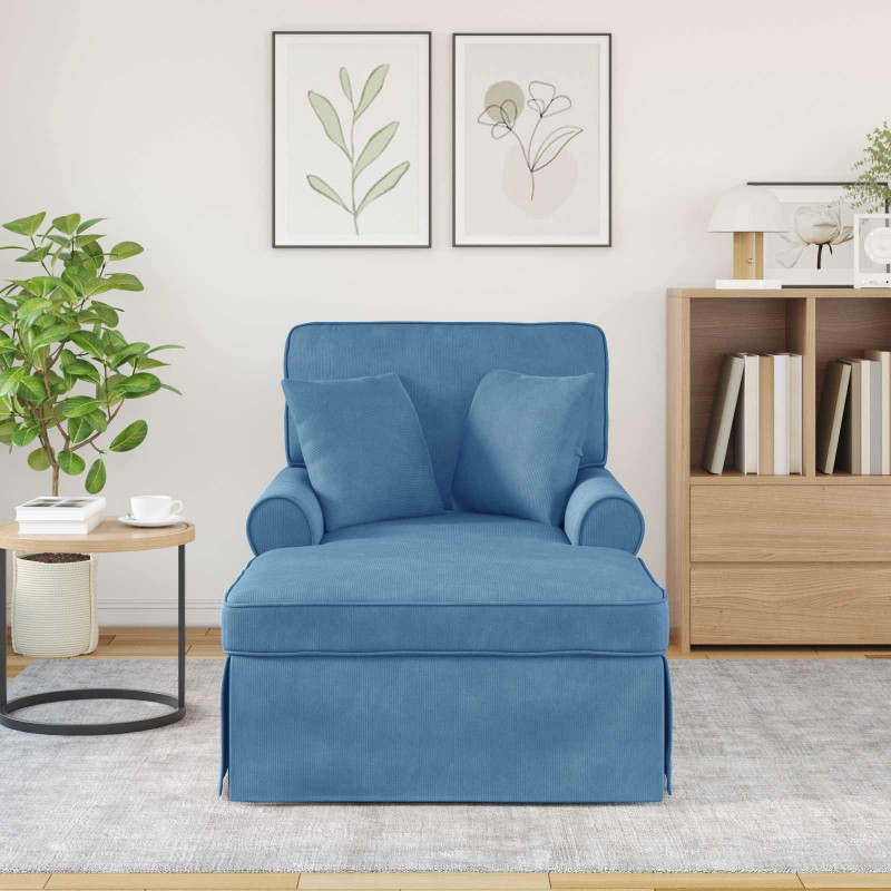 Chaise Lounge z Fartuszkiem 3 pcs Niebieski Tkanina sztruksowa