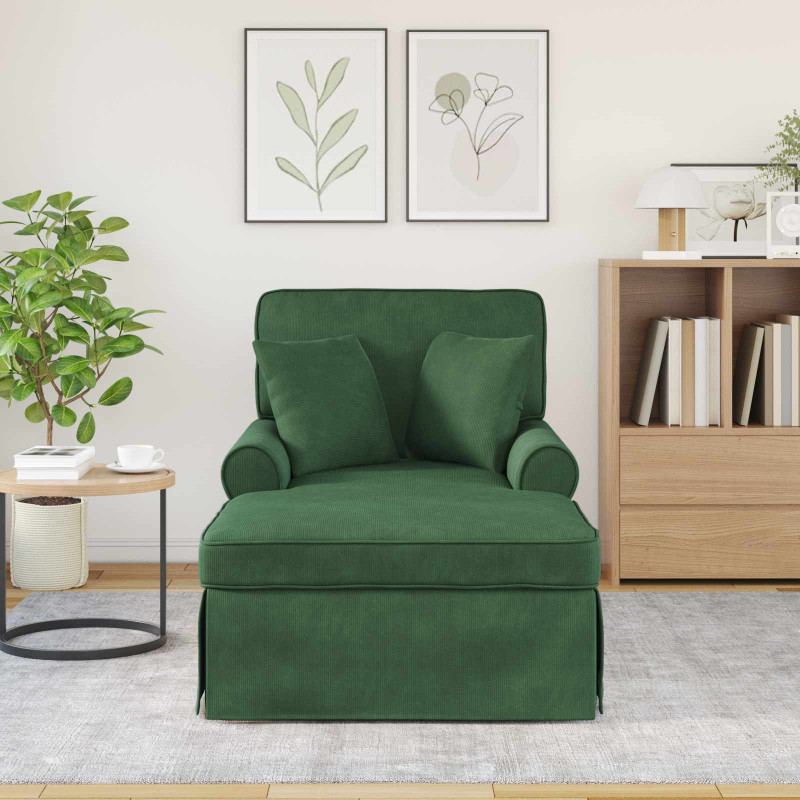 Chaise Lounge z Fartuszkiem z poduszką 3 pcs Zielony dżungli