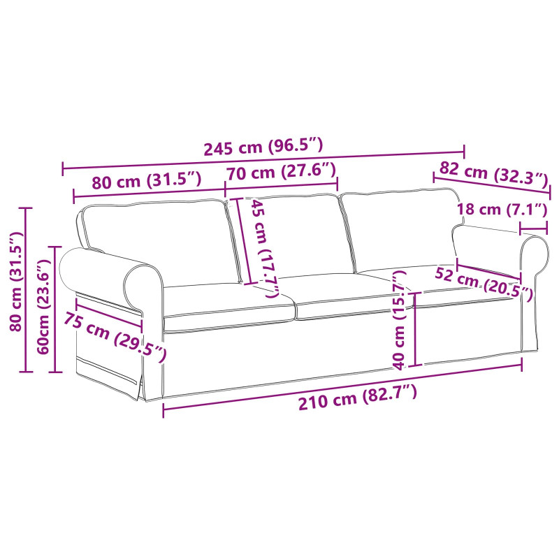 Sofa Kremowy 245 x 82 x 80 cm tkanina