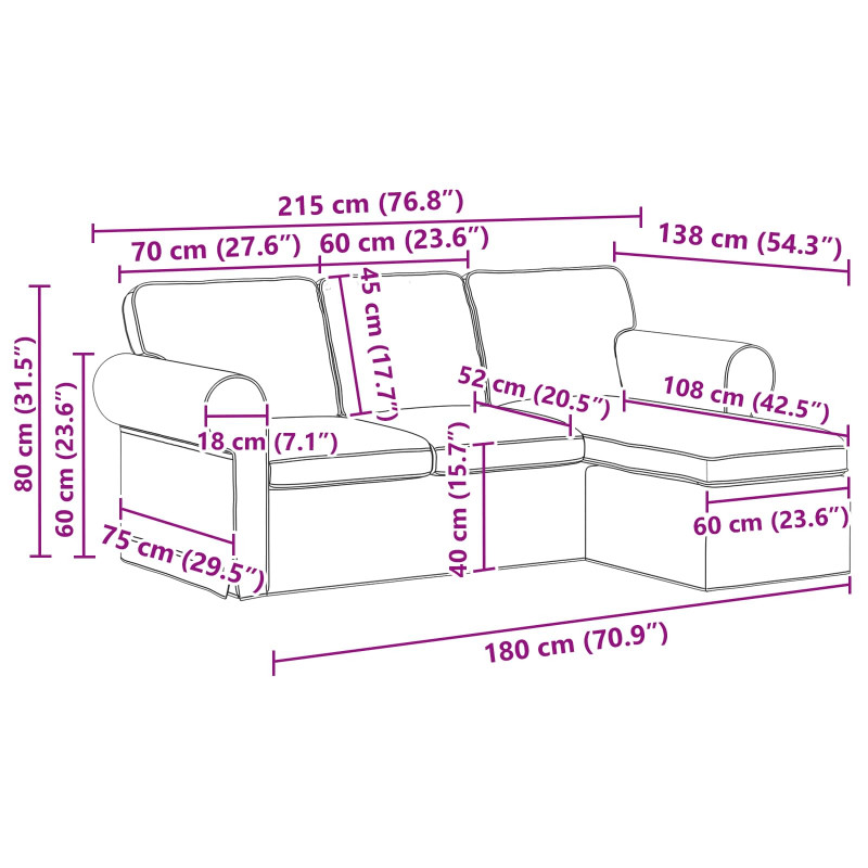 Sofa Ciemnoszary 215 x 138 x 80 cm tkanina