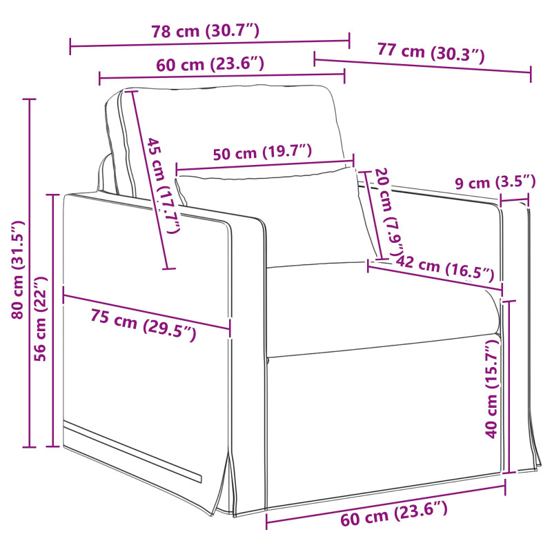 Sofa Jasnoszary 78 x 78 x 80 cm tkanina
