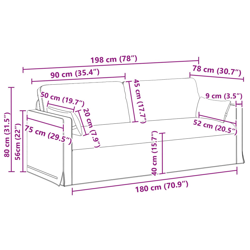 Sofa Ciemnoszary 198 x 78 x 80 cm tkanina