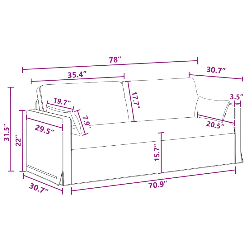 Sofa Ciemnoszary 198 x 78 x 80 cm tkanina