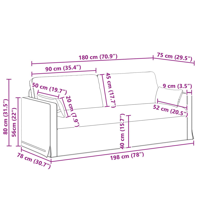 Sofa Niebieski 198 x 78 x 80 cm tkanina