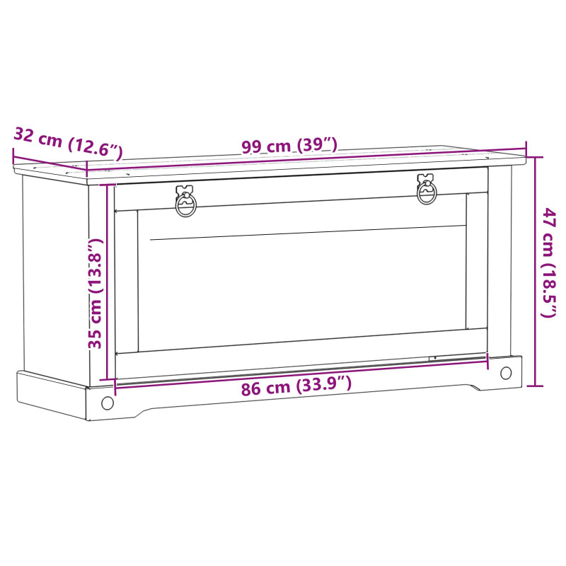 Szafka na buty Corona Biały 99 x 32 x 49 cm Lite drewno sosnowe