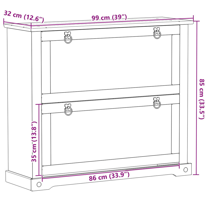 Szafka na buty Corona Biały 99 x 32 x 85 cm Lite drewno sosnowe