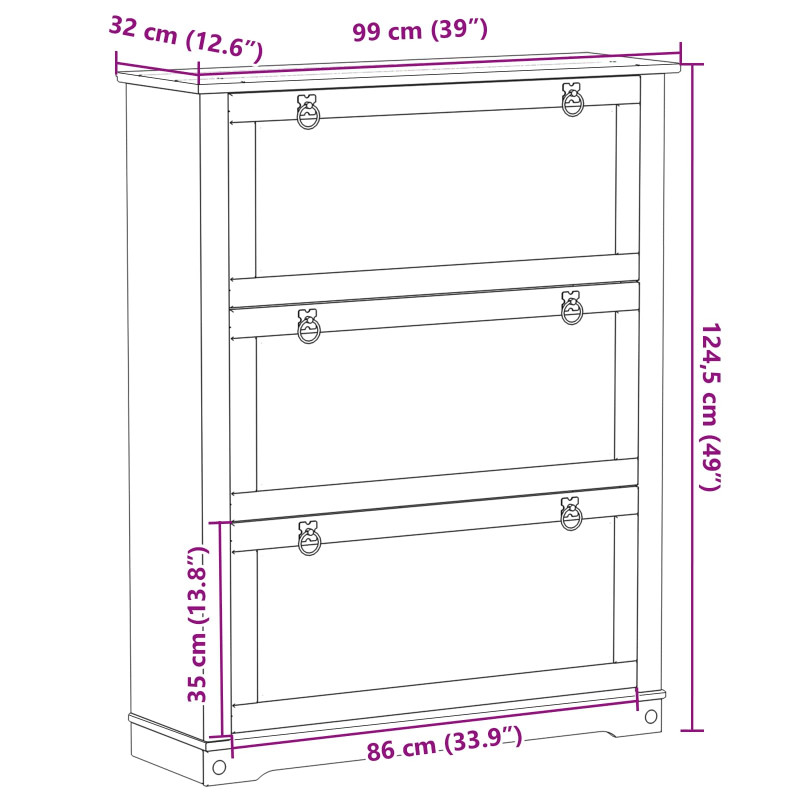 Szafka na buty z szufladą z półką Corona Biały 99 x 32 x 122 cm
