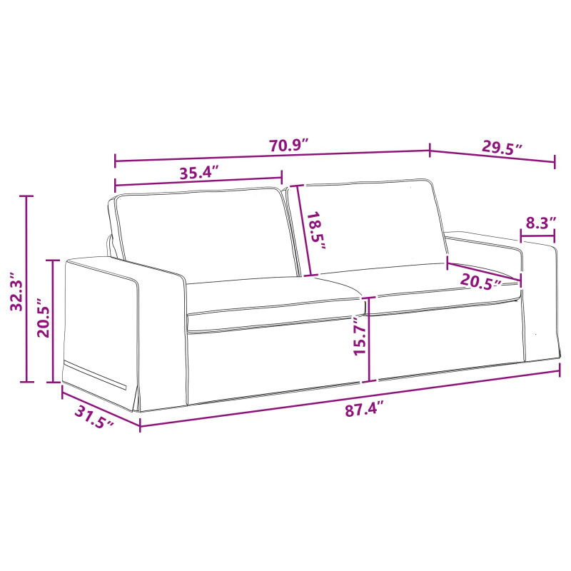 Sofa Ciemnoszary 222 x 80 x 82 cm tkanina