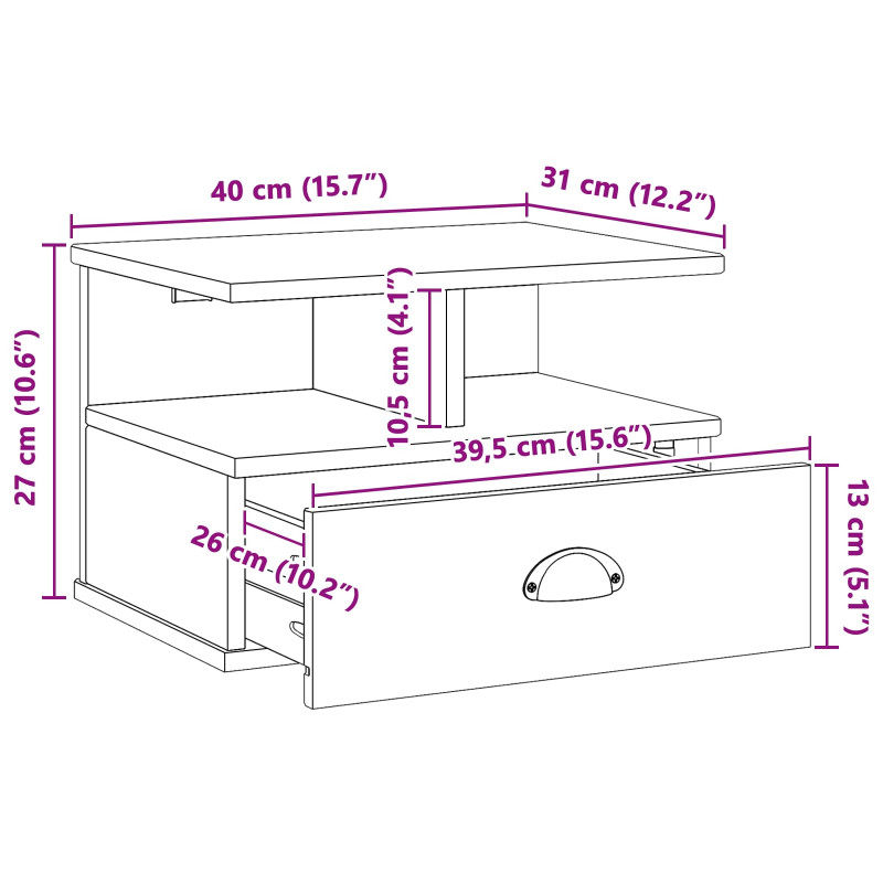 Szafka Nocna Hill Biały 40 x 31 x 27 cm Lite drewno sosnowe